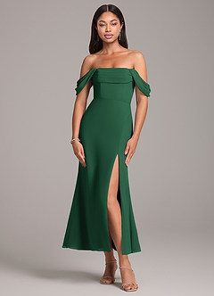 Azazie Saige Bridesmaid Dresses Dark Green Sheath Off the Shoulder Chiffon Convertible Dress image1