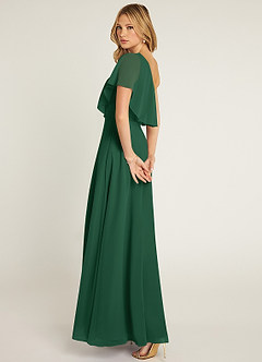 Azazie Lizzy Vestidos de damas de honor Vestido de Verde Oscuro de Gasa de Corte en A con Hombro unilateral image6