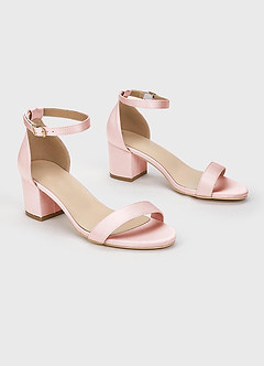 front Matching Color Matte Satin One Strap Buckle Block Heel Sandals