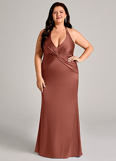 Azazie Valerie Robes de demoiselle d'honneur Robe Sirène en Satin extensible Plissée Auburn image7