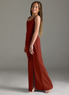 Azazie Mero Junior Terracotta Mermaid Pleated Stretch Satin Dress image4
