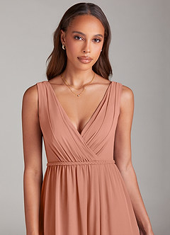Azazie Tanicia Robes de demoiselle d'honneur Robe Trapèze en Mousseline de soie Plissée Mai Tai image5