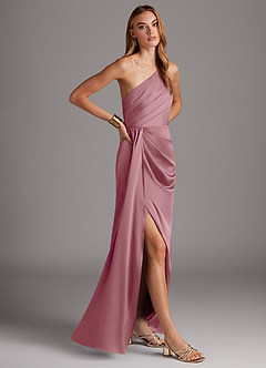 Azazie Mika Final Sale Vintage Mauve Sheath One Shoulder Stretch Satin Dress image4