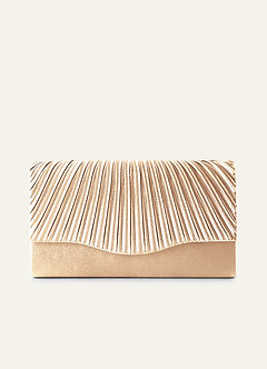 front Matching Color Pleated Metallic Satin Envelope Clutch
