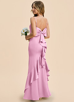 Azazie Lioren Junior Candy Pink Sheath Bow Stretch Satin Dress image4