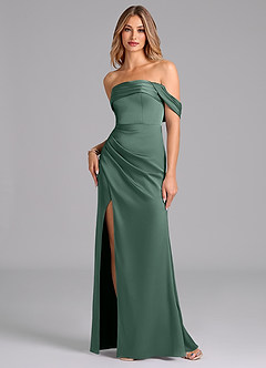 Azazie Lisbeth Bridesmaid Dresses Eucalyptus Mermaid Off the Shoulder Stretch Satin Convertible Dress image1