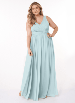 Azazie Kora Bridesmaid Dresses Mist A-Line Pleated Chiffon Dress image7