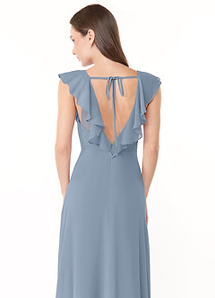 Azazie Yoko Abiti da Damigella Abito A-Line in Chiffon Increspato Blu Polveroso image6