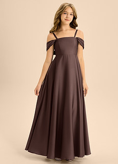 Azazie Rowena Junior Ganache A-Line Bow Stretch Satin Dress image3