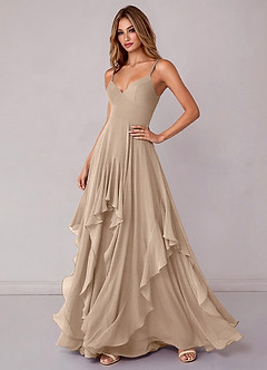 Azazie Zaina 신부 들러리 드레스 A라인 쉬폰 바닥 길이 드레스 image5