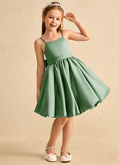 Azazie Davine Flower Girl Dresses Matcha A-Line Spaghetti Strap Matte Satin Dress image4