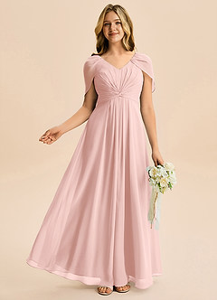 Azazie Emma Junior Powder Pink A-Line Pleated Chiffon Dress image5