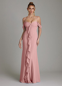 Azazie Karmela Bridesmaid Dresses Dusty Rose A-Line Off the Shoulder Chiffon Dress image4
