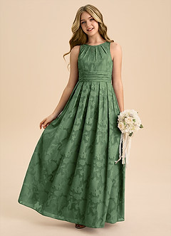 Azazie Bibiane Junior Eucalyptus A-Line Pleated Floral Burnout Dress image1