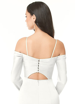Azazie Hallie Brautjungfernkleider Wandelbar Meerjungfrau-Linie Schulterfreies Langarmshirt Stretch-Satin Kleid Weiß image8