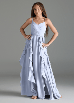 Azazie Peyton Junior Ice A-Line V-Neck Cascading Ruffles Chiffon Dress image1