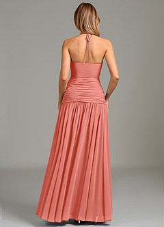Azazie Vashti Bridesmaid Dresses Salmon Pink A-Line Chiffon Dress image2