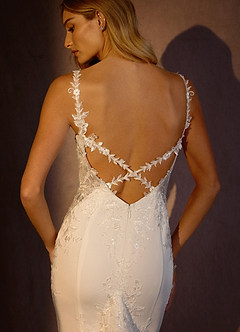 Azazie Lyla Wedding Dresses Diamond White Caramel Mermaid Lace Crepe Back Satin Dress image6