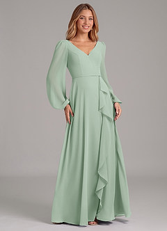 Azazie Simone Abiti da Damigella Abito A-Line in Chiffon Manica Lunga Agave image4