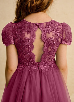 Azazie Puff Flower Girl Dresses Mulberry Ball-Gown Lace Tulle Dress image8