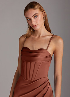 Azazie Brookelle Bridesmaid Dresses Clay Sheath Sweetheart Corset Stretch Satin Dress image7