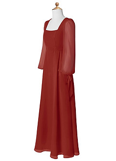 Azazie Leonia Junior Terracotta A-Line with Pockets Chiffon Dress image9
