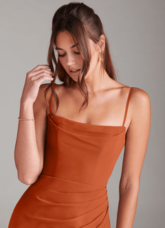 Azazie Leonis Bridesmaid Dresses Burnt Orange Sheath Strapless Chiffon Convertible Dress image2