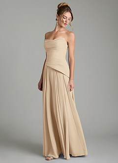 Azazie Gabriela Robes de demoiselle d'honneur Robe Trapèze en Mousseline de soie Corset Champagne image6