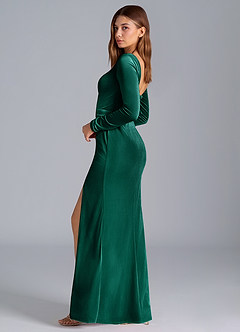 Azazie Addie Bridesmaid Dresses Emerald Sheath Long Sleeve Velvet Dress image6