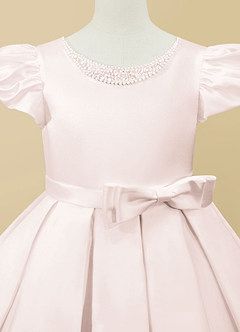 Azazie Jewel Flower Girl Dresses Rose Petal Ball-Gown Pleated Matte Satin Dress image7