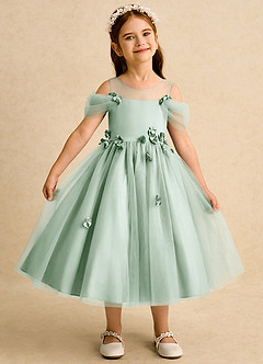 Azazie Juni Flower Girl Dresses Agave Ball-Gown Pleated Tulle Dress image1