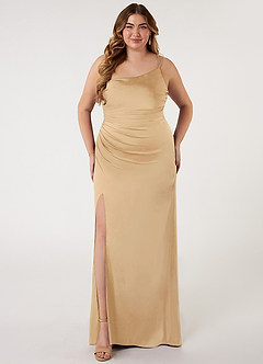 Azazie Eren Bridesmaid Dresses Gold Mermaid One Shoulder Stretch Satin Dress image6