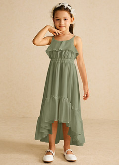 Azazie Karmen Flower Girl Dresses Pistachio A-Line Ruched Chiffon Dress image4