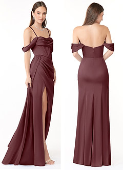 Azazie Amyra Robes de demoiselle d'honneur Robe Fourreau Convertible en Satin extensible Épaule décolletée Sangria image8