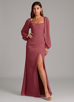 Azazie Brixley Robes de demoiselle d'honneur Robe Sirène en Mousseline de soie Manche longue Merlot image6