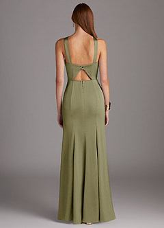 Azazie Elana Bridesmaid Dresses Pistachio Sheath Side Slit Stretch Satin Dress image4