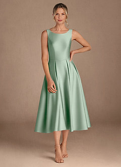 Azazie Fulton Mother of the Bride Dresses Agave A-Line Pleated Stretch Satin Dress image4