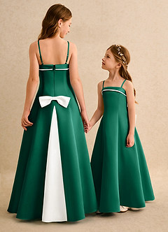 Azazie Izel Girls Formal vestidos de niña de las flores Vestido de Marfil Esmeralda de Satin Mate de Corte en A con Plisado image1