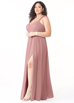 Azazie Cleobella Robes de demoiselle d'honneur Robe Trapèze en Mousseline de soie Dentelle en forme de cœur Rose Poussiéreuse image10