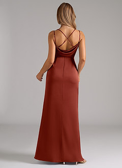 Azazie Callan Bridesmaid Dresses Terracotta A-Line Pleated Stretch Satin Convertible Dress image2