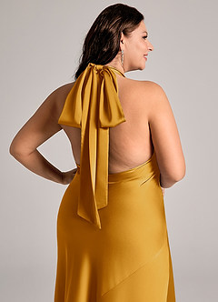 Azazie Velli Abiti da Damigella Abito Sirena in Raso Elasticizzato Collo Alto Caramello image13