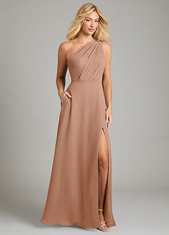 Azazie Phaedra Bridesmaid Dresses Champagne Rose A-Line One Shoulder Chiffon Dress image1