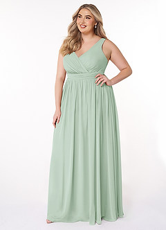 Azazie Kora Brautjungfernkleider A-Linie Plissee Chiffon Kleid Agave image9