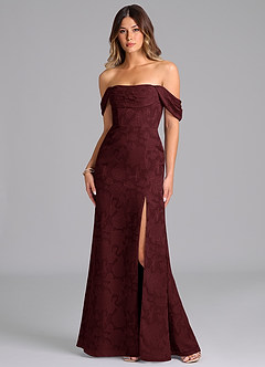 Azazie Saige Bridesmaid Dresses Cabernet A-Line Off the Shoulder Floral Burnout Convertible Dress image1