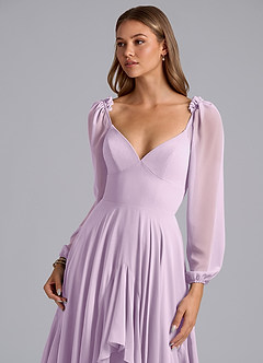 Azazie Karan Bridesmaid Dresses Frosted Lilac A-Line Long Sleeve Chiffon Dress image6