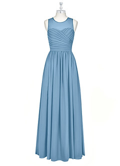 Azazie Nina Brautjungfernkleider A-Linie Plissee Chiffon Kleid Stahlblau image6