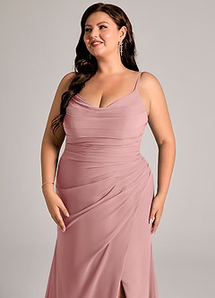 Azazie Deandra Przymierzanie sukienek w domu Syrena Pofałdowany Szyfon Do ziemi Sukienka image12