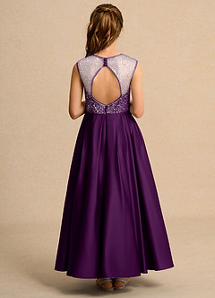 Azazie Candy Girl vestidos de niña de las flores Vestido de Uva de Satin Mate de Princesa con Lazo image3