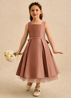 Azazie Josie Flower Girl Dresses Bronzer A-Line Pleated Matte Satin Dress image4