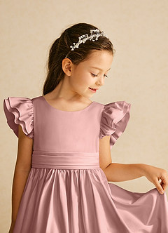 Azazie Piglette Flower Girl Dresses Rose Gold A-Line Bow Matte Satin Dress image3